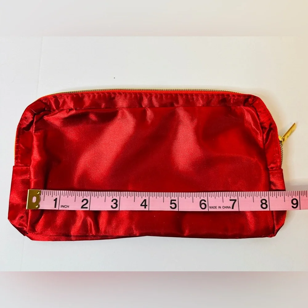 PERLIER Red Satin Vinyl Lined Cosmetic Bag Case with Gold Zipper NWOT